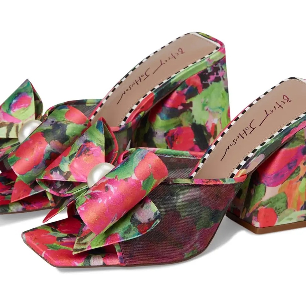 Blue by Betsey Johnson Jordn Embellished Bow Mules Heels Shoes Size 8 NWOT